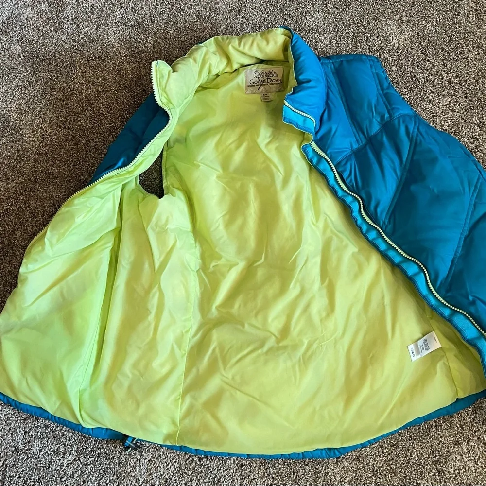Cabela’s Goose Down Puffer Vest 650 Power Women Small S Teal Zip Pockets Read